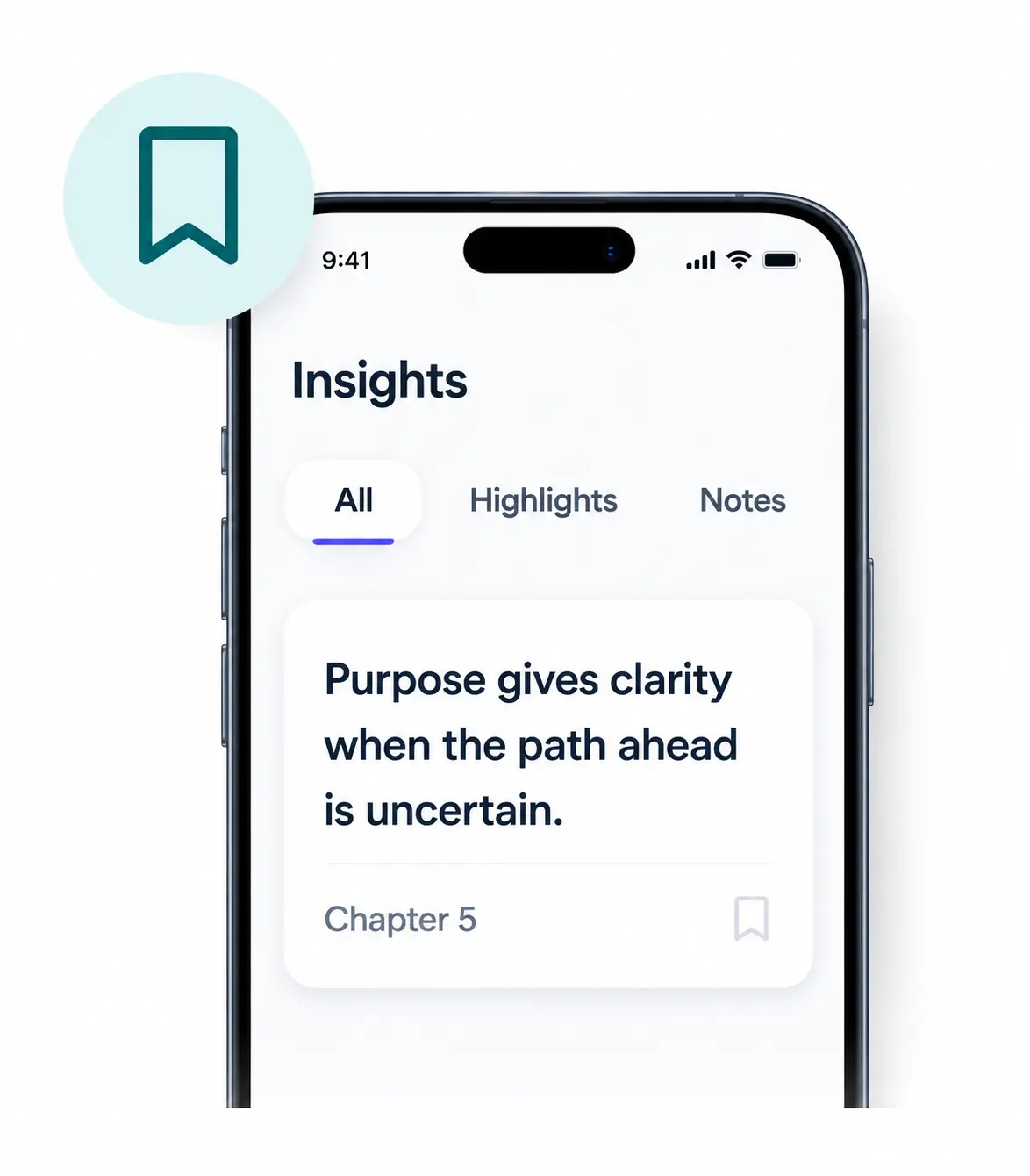 Praxis insights screen with a saved chapter takeaway
